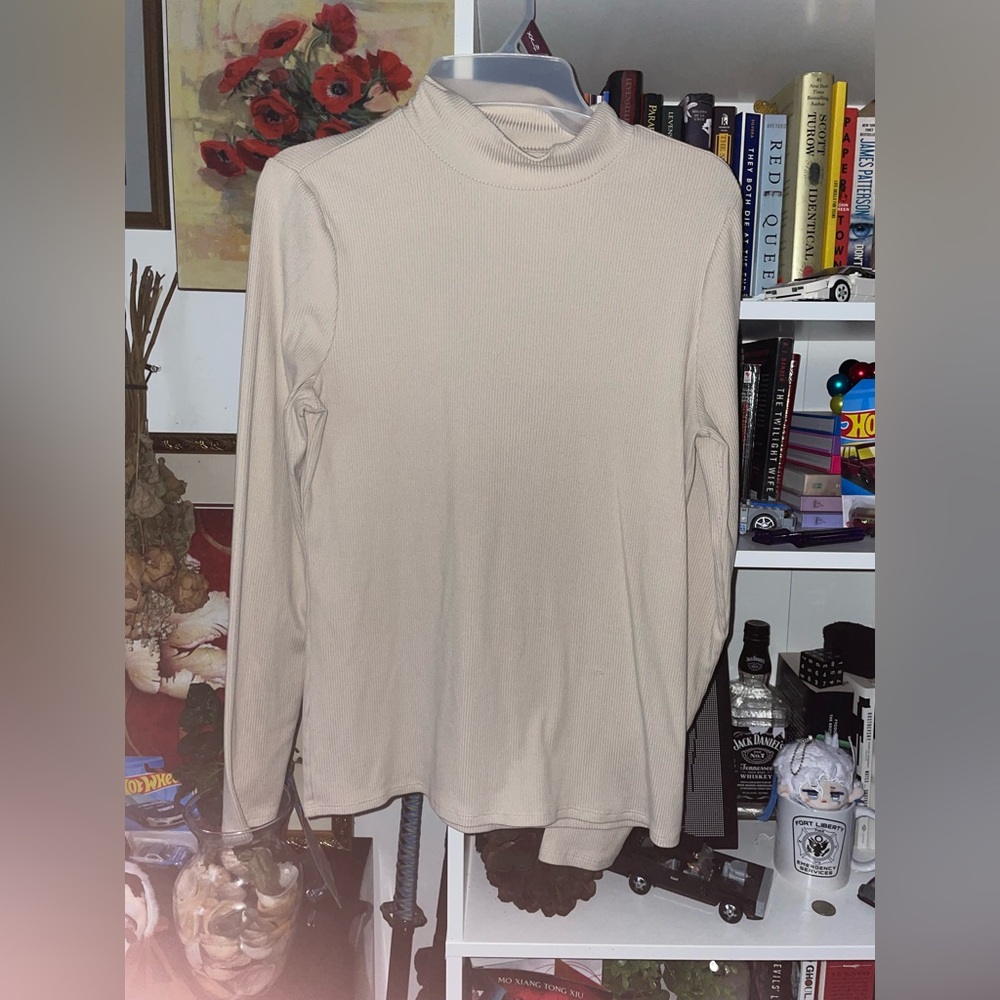 Cream Long Sleeve Turtleneck Top